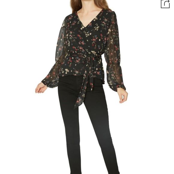 Sanctuary Dark Floral Long Sleeve Wrap Blouse NWT size Small - Picture 2 of 13